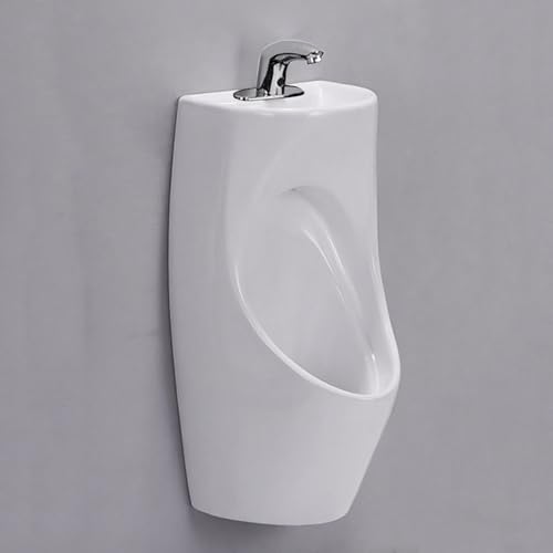 セラミック製男性用小便器(こぼれ防止、洗面台とセンサー水栓付き)、マンション、ホテル、商業施設に最適な壁掛け式トイレ小便器(White)