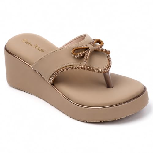 Image of Women Soft Synthetic Embellished Comfort Flats for Casual Ethnic |TPR Sole Slip On Sandalsfor Women & Girls | Lightweight Chappals for Ladies
