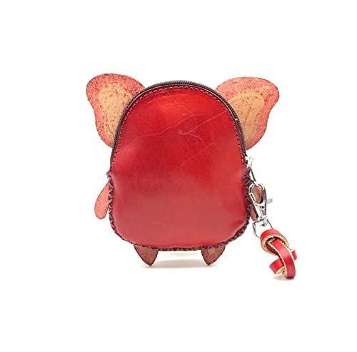 Vintage Genuine Leather 3D Animal Pig Coin Purse with keyring & Removable wrist strap (Red)2