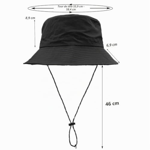 lifwimner Imperméable Pêche Chapeaux,Chapeau de Soleil pour Femme,Seau Pluie Chapeau Menton Lacets Séchage Rapide Packaging Boonie Safari Outdoor (Noir) – vue 4