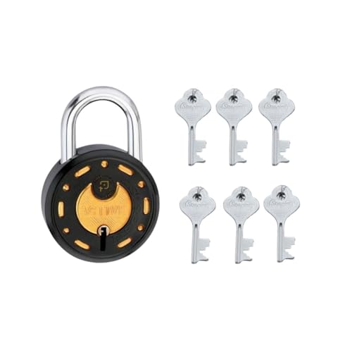 Image of Azco Round Locks Multiple Keys Padlocks 52mm 65mm Steel Levers Double Locking, Strong Hardened Shackle Lock and Key for Home Door Shutter Shop Office Main Gate (6 Keys Black 50mm Pack of 1)