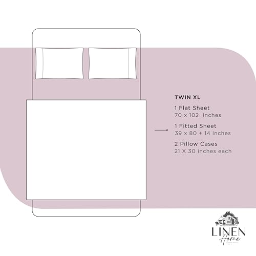 Image of Linen Home 100% Cotton Percale Sheets Twin XL Size, Mauve Lavender, Deep Pocket, 3 Pieces Set - 1 Flat, 1 Deep Pocket Fitted Sheet and 1 Pillowcase, Crisp Cool and Strong Bed Linen