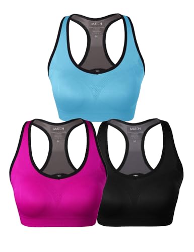 Image of Match Women's Seamless Racerback Sports Bra with Removable Pads Strappy Workout Bra Top for Yoga Gym Running Fitness (New Size)