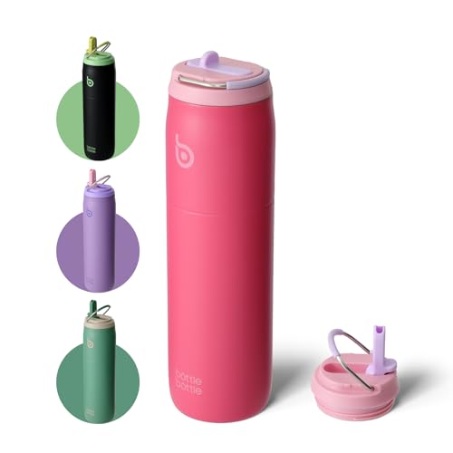 bottlebottle BOTTLE BOTTLE Isolierte Wasserflasche Edelstahl 32oz(946ml) mit Strohhalm Griff für Sport, Reisen, Fitnessstudio, doppelwandig auslaufsicher, BPA-frei (Rosa)