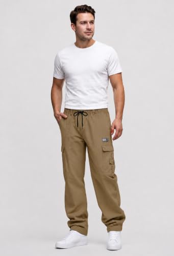 Image of DEELMO Cargo Pant for Men | Cotton Cargo's Pant | Men's Cotton Cargo Trousers | Elastic Drawstring Waist Straight Fit | Comfortable Breathable Cargos for Casual to (Available in Pluse Size)