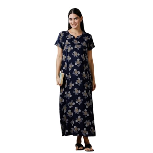 Image of MomToBe Women's Cotton Maxi Maternity Nighty /Feeding Nighty /Pregnancy Night Gown /A-Line Nursing Nighty with Zippers for Nursing Pre and Post Pregnancy