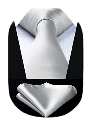 Image of HISDERN Mens Solid Color Ties Formal Satin Necktie and Pocket Square Set Classic Wedding Business Tie & Handkerchief