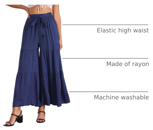 Image of Allegra K Women's 2026 Summer Wide Leg Palazzo Pants High Waisted Flowy Trendy Casual Lounge Boho Beach Ruffles Trousers