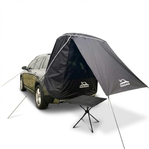 Hasika SUV Camping Tent Car Tailgate Shade Awning with Portable Table Waterproof 3000MM UPF 50+ Black (Small)
