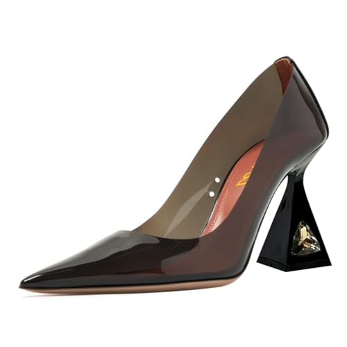 FSJ Women Classic Pointed Toe High Heel Pumps Closed Toe Crystal Flared Heel Slip-On Party Wedding Office Dress Shoes Size 4-16 US