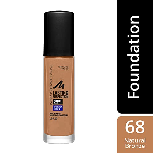 Manhattan Lasting Perfection 25 Stunden Make up, Natural Bronze 68, feuchtigkeitsspendende Foundation, langanhaltend, hohe Deckkraft, für einen makellosen Teint, 30 ml