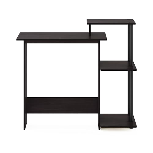 Image of Furinno EFFICIENT Desk, 28.6 inch Wide Gaming Desk with 3 Open Side Shelves, Laptop Notebook Computer Desk, Office Desk for Home Office, Study Room, Dorm, Bedroom, Dark Walnut