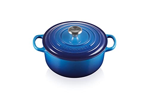 Le Creuset Cocotte rotonda Evolution in ghisa vetrificata con Coperchio, diameter 22 cm, Azzurro, 21177222202430