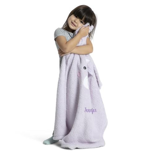 Image of Delta Children Personalized Sherpa Throw Blanket for Kids, Light Purple Unicorn