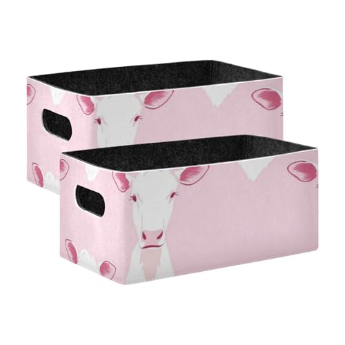 voucong Cartoon Cow Fabric Storage Bins 2 Pack Container Bins for Closet, Shelf, Dresser