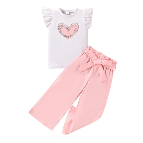 Image of Yoxindax Girls' 2-Piece Clothes Bow Print Zip-Up Hoodie Contrast-Color Wide-Leg Pants Winter 7-14Y Outfits Set