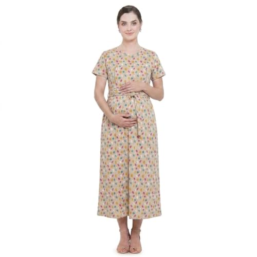 Image of Zero Clothing Feeding Dress for New Moms Casual Loungewear Ankle Length | Cotton Maternity Nighty | Zipless Feeding Dresses for Women | Pregnancy & Nursing Wear