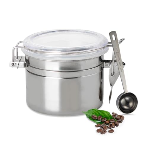 YZROHYI Boîte à Café Hermétique en Acier Inoxydable,Pot à Café en Grain,Boîte Conservation Cafes Avec Cuillère à Mesure,Boites Stockage Cafes en Grains,Récipient à Thé Réutilisable pour Haricots