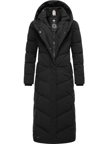 Ragwear Damen Wintermantel warmer Steppmantel extralang mit Kapuze Natalka Extralong Intl Black Gr. L