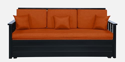 Image of 3 Seater Metal Sofa Cum Bed with Hydraulic Storage | Queen Size Sofa Cum Bed | 3 Seater Sofa Set, Metal Sofa Set for Living Room (Matte Black Finish with Red Ball Design)