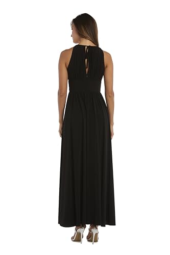 Image of R&M Richards Women's Halter Neck Dress W /Embellished Waistband & Front Slit - Elegant Evening Occasion Maxi Gown