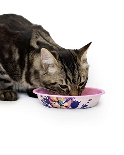 Rosewood Joules Pink Floral Meow Print Cat Food or Water Bowl, 380ml Capacity