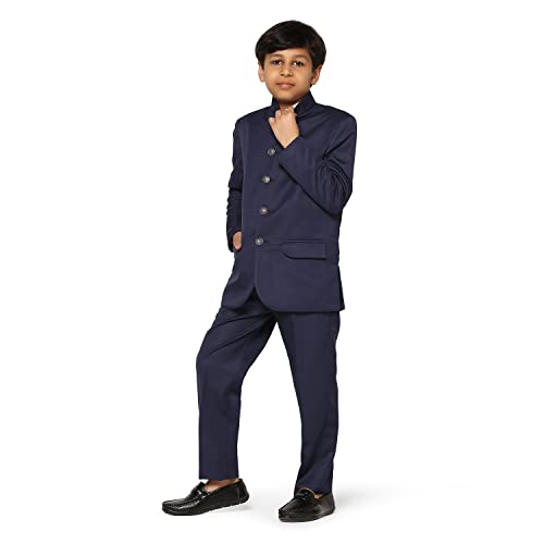 Image of TAHVO Boys Cotton Blend Solid Bandhgala Regular Fit Blazer