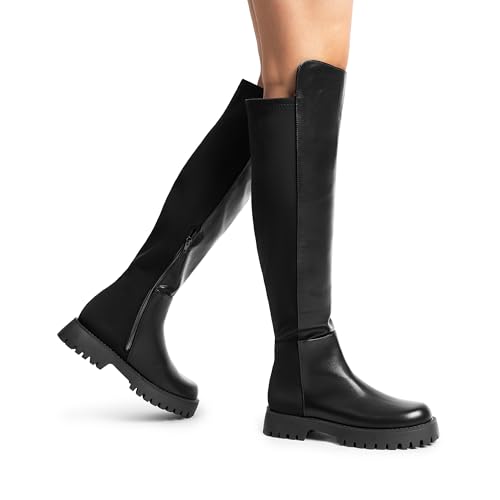 DREAM PAIRS Women's Knee High Boots, Platform Chunky Heel Thigh High Fashion Over The Knee Boots,Size 8,Black,SDOB2407W