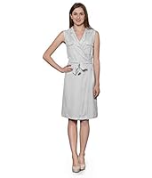 PATRORNA Women's Wrap Knee Length Dress (PT10A08_White_6XL)