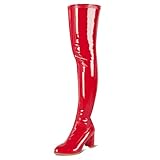 girgod Red Over The Knee Boots Patent Leather Wide Calf Sexy Red Thigh High Boots for Women Knee High GO GO Booties Size 7.5