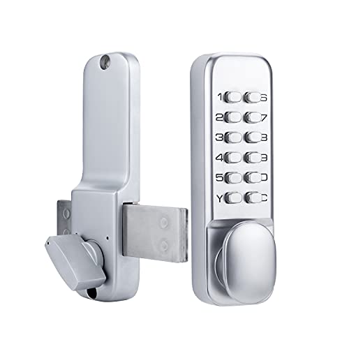Stainless Steel 100% Mechanical Door Locks with Keypad Door Knob, Waterproof Keyless Entry Door Keypads Deadbolt Lock with Handle, Digital Outdoor Gate Combination Door Locks Set with Keypads (Silver)