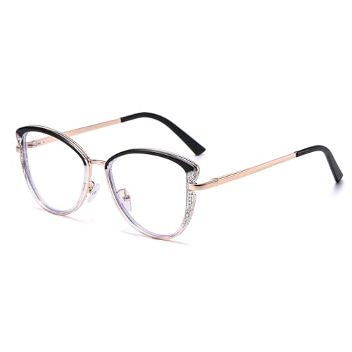 Image of LJCZKA Blue Light Blocking Glasses for Women Cat Eye Computer Gaming Eyeglasses Cateye Metal Frame Anti Eyestrain Clear Lens