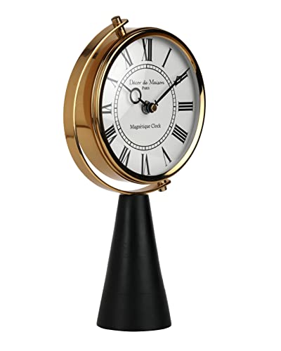 Image of Decor de Maison Brings Handcrafted Wood's Pedestal Table Clock for KidsRoom, Living Room, Bedroom, Study Table|Classic Non-Ticking Tabletop Battery Operated Analog Desk Clock (18x7x7cm)