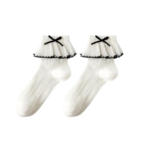 Lace Socks Cute Girls Bow Socks Ruffle Casual Crew Whitte Soft Breathable Cotton