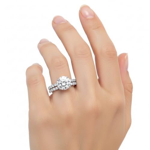 Image of Choose Your Gemstone Hidden Diamond CZ Wedding Set 925 Sterling Silver Round Shape Wedding Ring Sets Minimal Modern Design Birthday Gift Wedding Gift US Size 4 to 12
