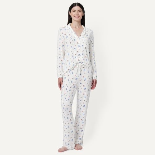 Image of Amazon Essentials x Sofia Grainge Women's Stretch Modal Long-Sleeve Button-Front Top and Full-Length Bottom Pajama Set