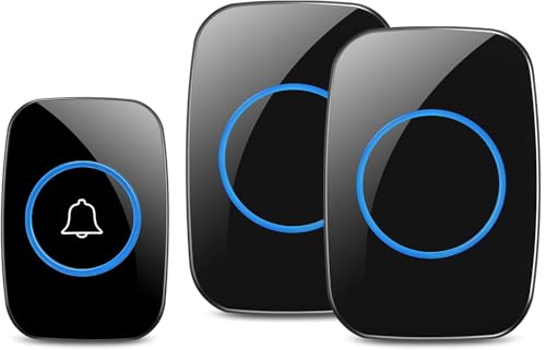 Image of YAYUSI Waterproof Wireless Doorbell, Door Bell 1 Transmitter and 2 Receiver, 5 Volume Levels, Silent Mode, 60 Melodies, 300 Meters Range LED Indicator for Home, Offices, Hotels