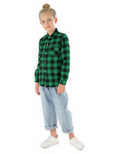 Image of Phorecys Girls' Plaid Flannel Shirt Long Sleeve Button Down Buffalo Checkered Shirt 2T-10 Years