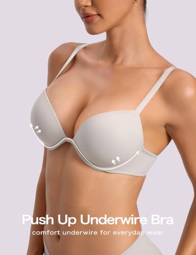 Image of Deyllo Women's Push Up Underwire Bra Super Padded T-Shirt Bra Add Two Cups
