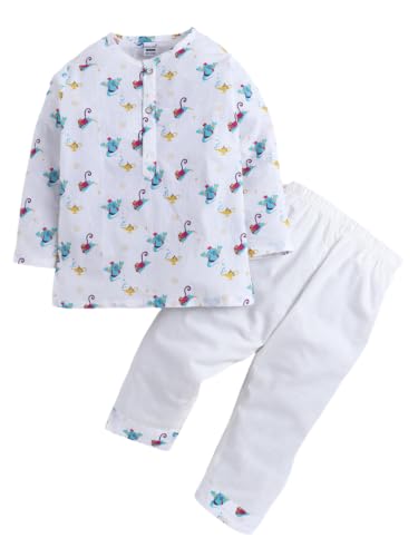 Image of POLKA TOTS Premium Cotton Night Wear for Boys & Girls | Traditional Kurta Pyjama Night Suit Set | Ultra-Soft & Breathable Nightwear for Toddlers & Baby | Kids Night Dress from Newborn to 8 Years