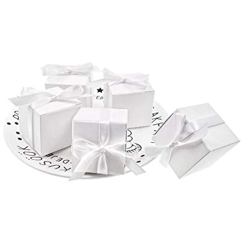 JZK 50 White Wedding Favour Boxes with Ribbons Cover