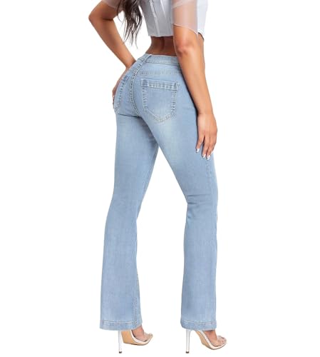 Hybrid & Company Women's Flare Mid Rise Jeans Trendy Stretchy Denim Pants with Pockets3