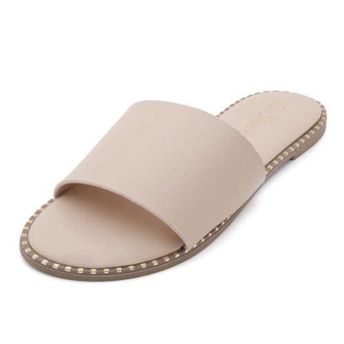 Image of Shoe Land Flat Sandals for Women - Slip-On Slides with Cushioned Footbed | Comfortable Dressy & Casual Open Toe Summer Sandals for Beach, Travel & Everyday Wear