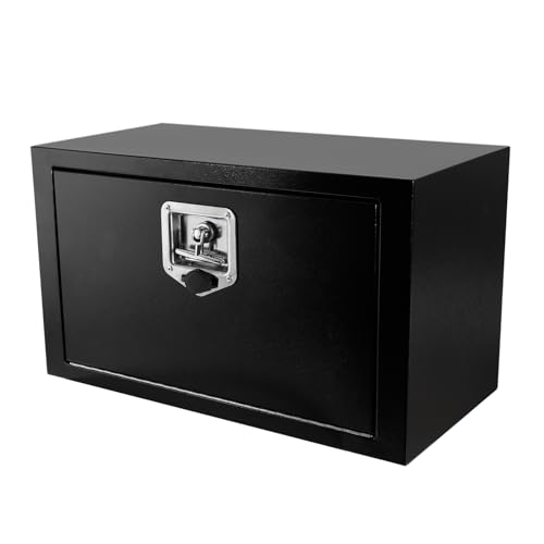 PRFFWK Painted Underbody Truck Tool Box Steel Storage Tool Box For Truck Under BedPickup,RV,Trailer,Waterproof Black Steel Box with Lock and Keys-24 x 12 x 14 inch