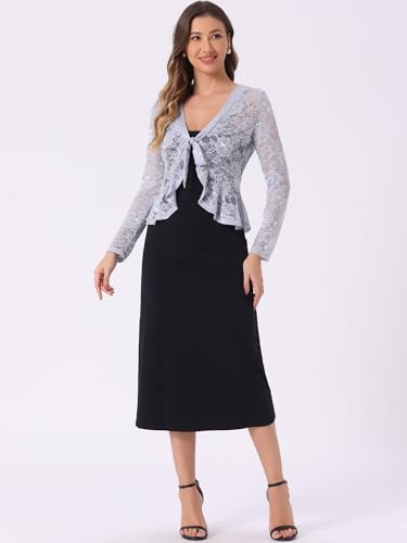 Image of Allegra K Bolero Shrug for Women's Lace Cardigan Tie Front Crop Ruffled Formal Dressy Wedding Shrugs