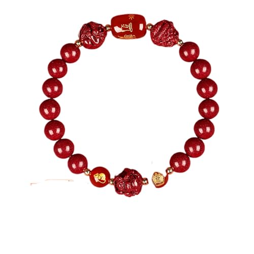 enttgo 普陀山 ストレッチ 調節可能 ビーズブレスレット ナチュラル レディース 男性用 朱砂手生女 2025属蛇命年解手段3六合合男身礼物-Chu Wen Sheng3707