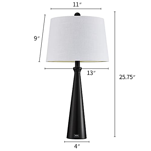 Oneach 25.8” Modern Table Lamps With Usb Port Set Of 2 Accent Gold Nightstand Lamp For Living Room Bedroom Office Black #TOP5