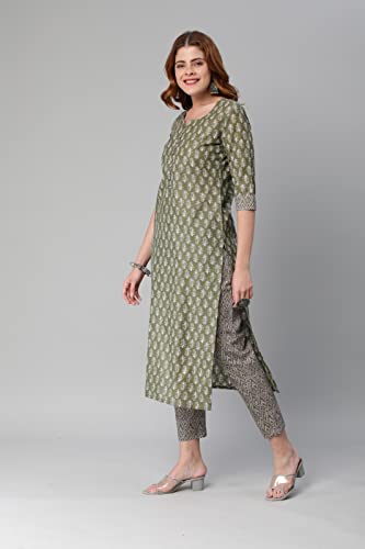 Image of GoSriKi Women's Cotton Blend Kurta With Pant