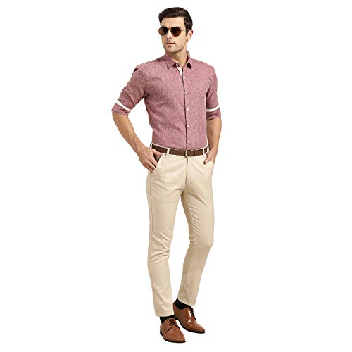 Image of SOJANYA (Since 1958, Men's Cotton Linen Maroon Formal Shirt, Size: 38