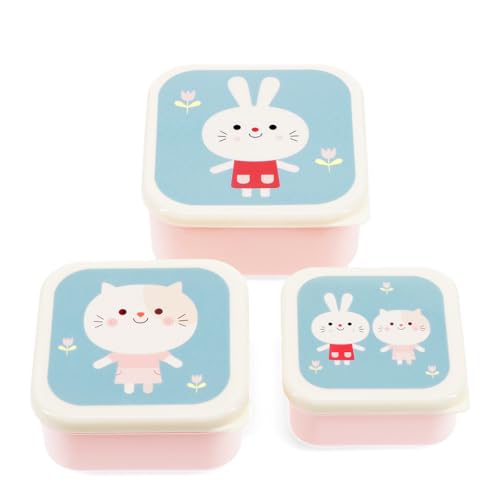 Snackdosen 3er Set Lottie and Friends Dosen Hase Katzen Motiv Kunststoff Aufbewahrung